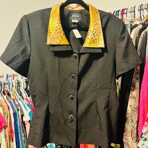 Black Blazer with Yellow Leopard Print Collar